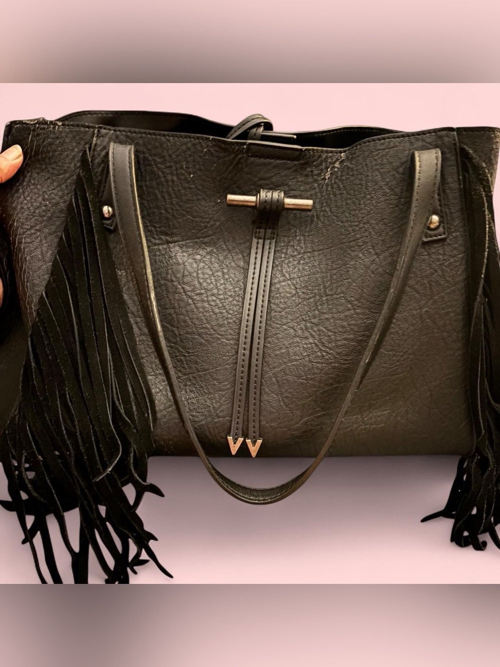 Black Fringe Tote Bag